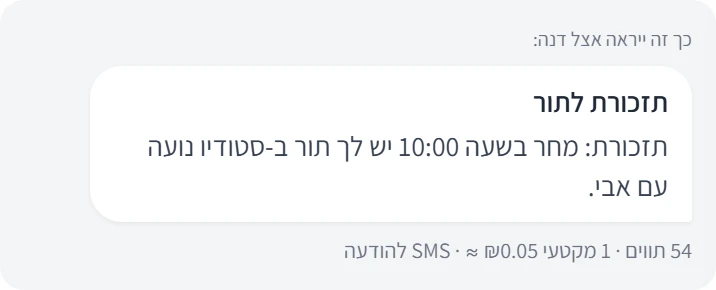 «כך זה ייראה אצל דנה»: תזכורת: מחר בשעה 10:00 יש לך תור ב-סטודיו נועה